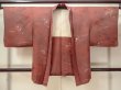 Photo1: M0627S Used Japanese women Dark Red HAORI short jacket / Silk. Flower,   (Grade C) (1)