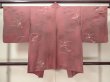 Photo2: M0627S Used Japanese women Dark Red HAORI short jacket / Silk. Flower,   (Grade C) (2)