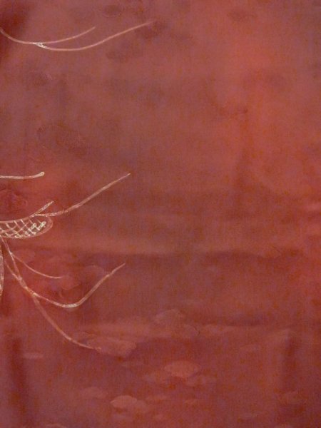 Photo3: M0627S Used Japanese women Dark Red HAORI short jacket / Silk. Flower,   (Grade C) (3)