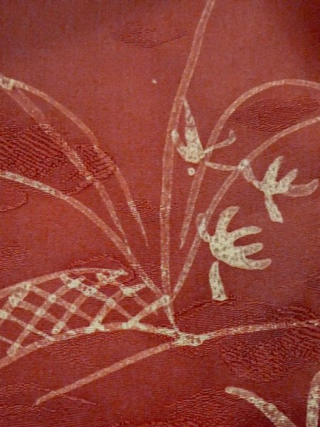 Photo7: M0627S Used Japanese women Dark Red HAORI short jacket / Silk. Flower,   (Grade C) (7)