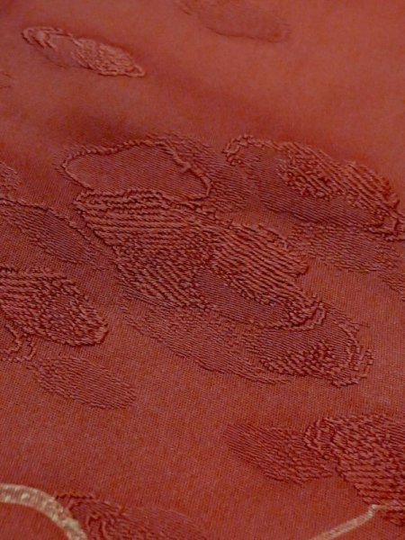 Photo8: M0627S Used Japanese women Dark Red HAORI short jacket / Silk. Flower,   (Grade C) (8)