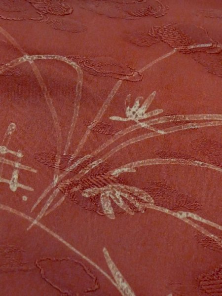 Photo9: M0627S Used Japanese women Dark Red HAORI short jacket / Silk. Flower,   (Grade C) (9)