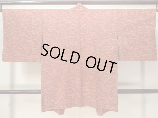 Photo2: M0627T Used Japanese women  Vermilion HAORI short jacket / Silk. Grass   (Grade B) (2)