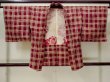 Photo1: M0627V Used Japanese women  Dark Red HAORI short jacket / Mixed. Plaid Checks   (Grade B) (1)