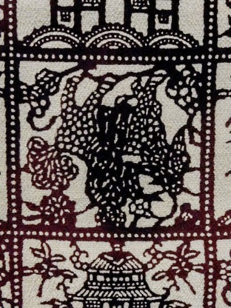 Photo6: M0627W Used Japanese women  Ivory HAORI short jacket / Silk. Temple, People and horse pattern  (Grade B) (6)