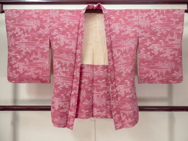 Photo1: M0628A Used Japanese womenLight Grayish Pink HAORI short jacket / Silk. UME plum bloom,   (Grade C) (1)