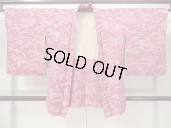 Photo1: M0628A Used Japanese womenLight Grayish Pink HAORI short jacket / Silk. UME plum bloom,   (Grade C) (1)