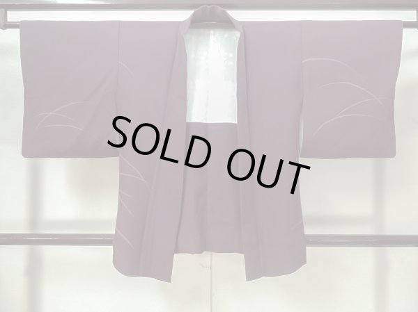 Photo1: M0628C Used Japanese women Dark Purple HAORI short jacket / Silk. Line,   (Grade C) (1)