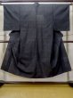 Photo1: M0704A Used Japanese men  Black HITOE unlined / Silk. Stripes   (Grade B) (1)