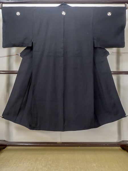 Photo1: M0704G Used Japanese men  Black HITOE unlined / Silk.    (Grade D) (1)