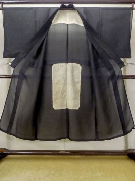 Photo2: M0704H Used Japanese men  Black Summer / Silk. Plaid Checks   (Grade D) (2)