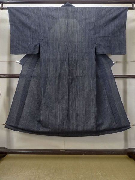 Photo1: M0704O Used Japanese men  Gray HITOE unlined / Silk. Abstract pattern   (Grade B) (1)