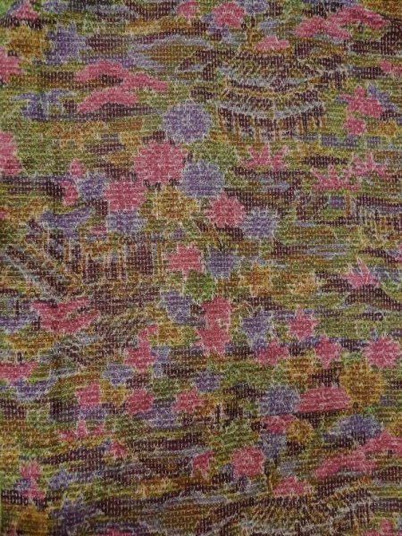 Photo3: M0704S Used Japanese women  Multi Color HITOE unlined / Wool. Flower,   (Grade D) (3)