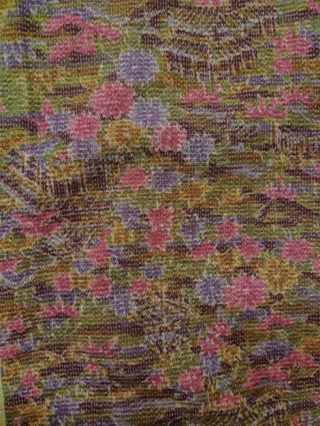 Photo4: M0704S Used Japanese women  Multi Color HITOE unlined / Wool. Flower,   (Grade D) (4)