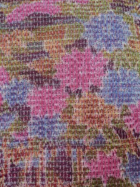 Photo5: M0704S Used Japanese women  Multi Color HITOE unlined / Wool. Flower,   (Grade D) (5)