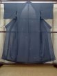 Photo1: M0704U Used Japanese women  Navy Blue HITOE unlined / Silk. Crane   (Grade D) (1)