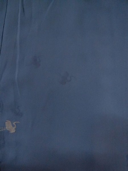 Photo3: M0704U Used Japanese women  Navy Blue HITOE unlined / Silk. Crane   (Grade D) (3)
