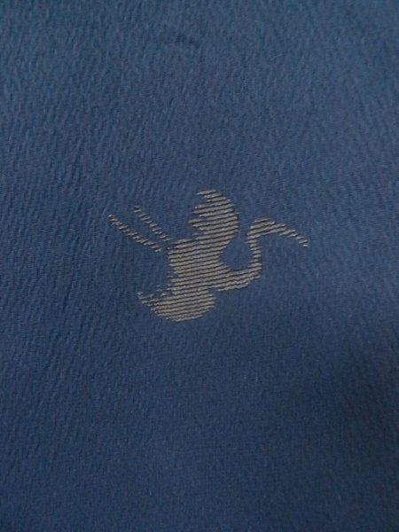Photo5: M0704U Used Japanese women  Navy Blue HITOE unlined / Silk. Crane   (Grade D) (5)