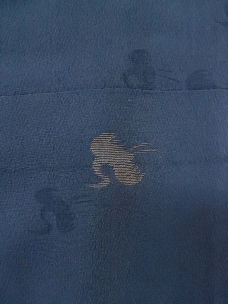 Photo6: M0704U Used Japanese women  Navy Blue HITOE unlined / Silk. Crane   (Grade D) (6)