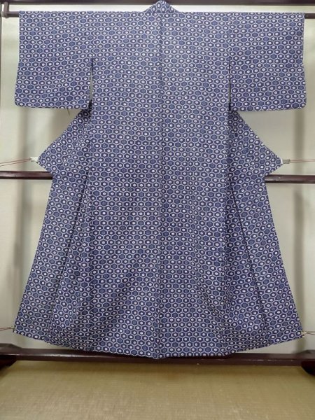 Photo1: M0704W Used Japanese women  Navy Blue HITOE unlined / Synthetic. Flower,   (Grade C) (1)