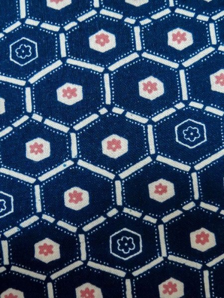 Photo5: M0704W Used Japanese women  Navy Blue HITOE unlined / Synthetic. Flower,   (Grade C) (5)