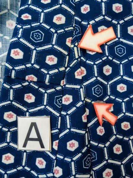 Photo12: M0704W Used Japanese women  Navy Blue HITOE unlined / Synthetic. Flower,   (Grade C) (12)