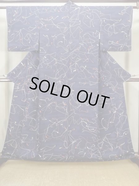 Photo2: Mint M0704X Used Japanese women  Navy Blue HITOE unlined / Synthetic. Abstract pattern   (Grade A+) (2)