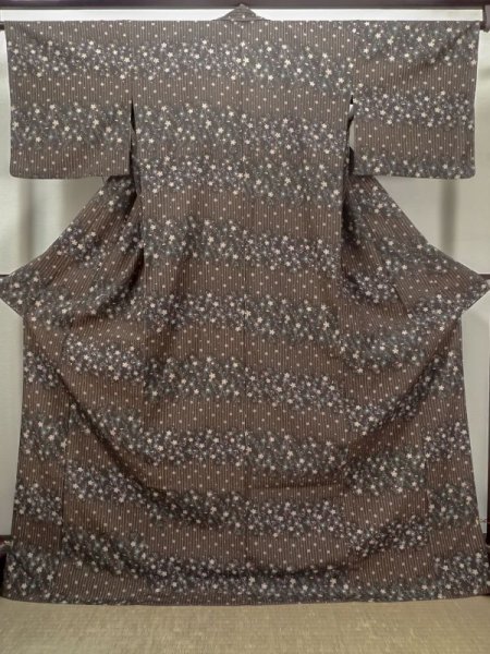 Photo1: M0704Y Used Japanese women  Brown HITOE unlined / Synthetic. SAKURA cherry blossom,   (Grade A) (1)