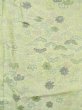 Photo4: M0704Z Used Japanese women Light Yellowish Green OSHIMA TSUMGI pongee / Silk. Flower,   (Grade C) (4)