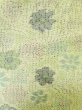 Photo7: M0704Z Used Japanese women Light Yellowish Green OSHIMA TSUMGI pongee / Silk. Flower,   (Grade C) (7)