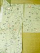 Photo14: M0704Z Used Japanese women Light Yellowish Green OSHIMA TSUMGI pongee / Silk. Flower,   (Grade C) (14)