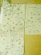 Photo15: M0704Z Used Japanese women Light Yellowish Green OSHIMA TSUMGI pongee / Silk. Flower,   (Grade C) (15)