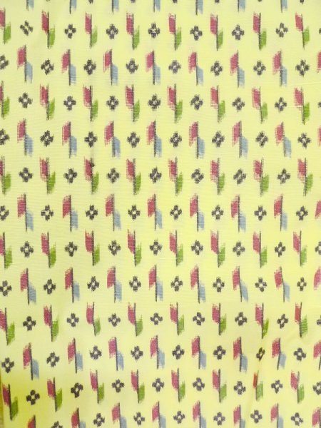 Photo4: M0705C Used Japanese women  Yellow HITOE unlined / Synthetic. Flower,   (Grade C) (4)