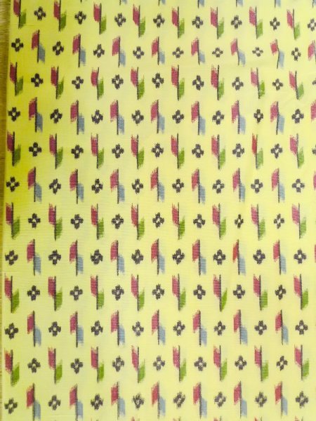 Photo5: M0705C Used Japanese women  Yellow HITOE unlined / Synthetic. Flower,   (Grade C) (5)