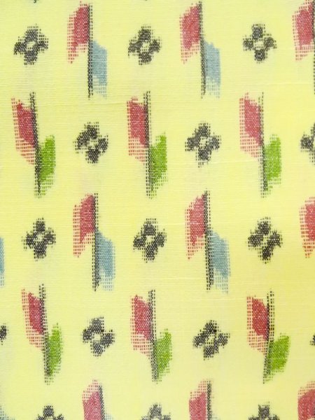 Photo7: M0705C Used Japanese women  Yellow HITOE unlined / Synthetic. Flower,   (Grade C) (7)