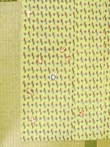 Photo18: M0705C Used Japanese women  Yellow HITOE unlined / Synthetic. Flower,   (Grade C) (18)