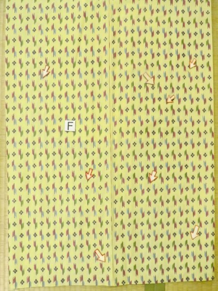 Photo20: M0705C Used Japanese women  Yellow HITOE unlined / Synthetic. Flower,   (Grade C) (20)