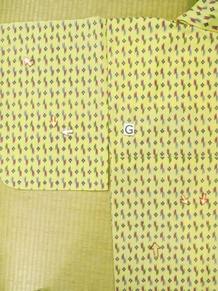 Photo21: M0705C Used Japanese women  Yellow HITOE unlined / Synthetic. Flower,   (Grade C) (21)