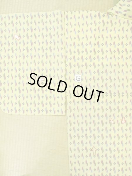 Photo21: M0705C Used Japanese women  Yellow HITOE unlined / Synthetic. Flower,   (Grade C) (21)