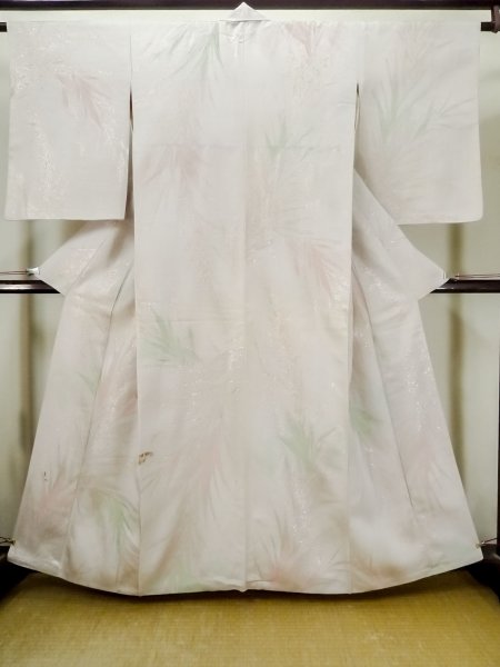 Photo1: M0705D Used Japanese women Pale Pink ORI woven / Silk. Tall grass,   (Grade D) (1)