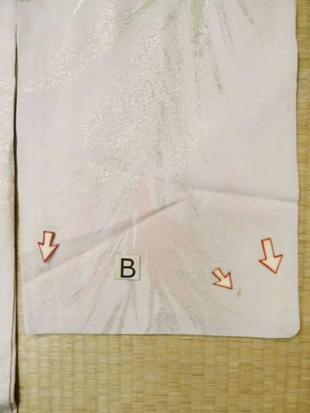 Photo17: M0705D Used Japanese women Pale Pink ORI woven / Silk. Tall grass,   (Grade D) (17)
