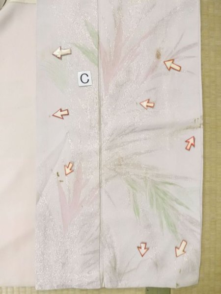 Photo18: M0705D Used Japanese women Pale Pink ORI woven / Silk. Tall grass,   (Grade D) (18)