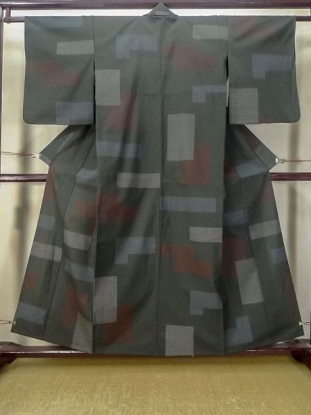 Photo1: M0712C Used Japanese women Dark Olive HITOE unlined / Wool. Quadrangle,   (Grade D) (1)