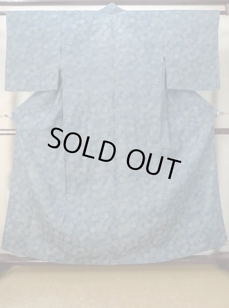 Photo1: M0712D Used Japanese women Grayish Light Blue HITOE unlined / Wool. Flower   (Grade D) (1)