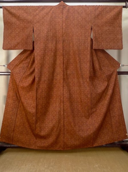 Photo1: M0712E Used Japanese women  Brown HITOE unlined / Wool. Flower,   (Grade D) (1)