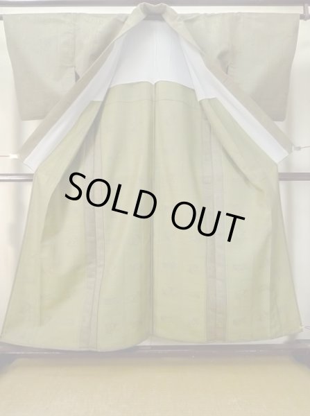 Photo2: M0712G Used Japanese womenDark Vivid Yellowish Green HITOE unlined / Wool. Plaid Checks,   (Grade D) (2)