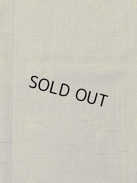 Photo3: M0712G Used Japanese womenDark Vivid Yellowish Green HITOE unlined / Wool. Plaid Checks,   (Grade D) (3)