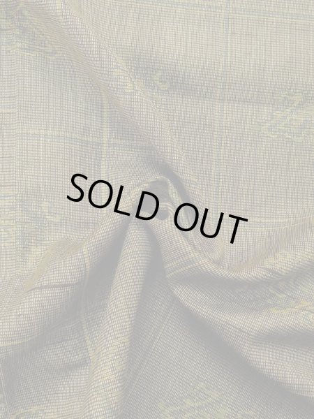 Photo10: M0712G Used Japanese womenDark Vivid Yellowish Green HITOE unlined / Wool. Plaid Checks,   (Grade D) (10)