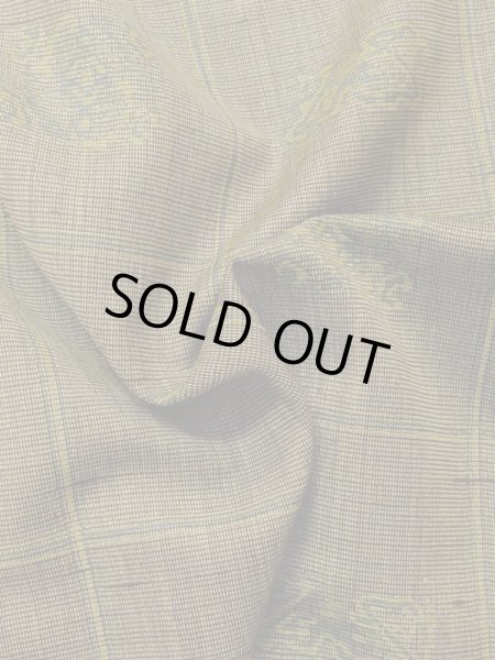 Photo11: M0712G Used Japanese womenDark Vivid Yellowish Green HITOE unlined / Wool. Plaid Checks,   (Grade D) (11)