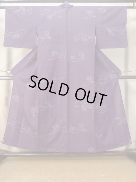 Photo1: M0712L Used Japanese women  Purple HITOE unlined / Wool. Wave   (Grade D) (1)